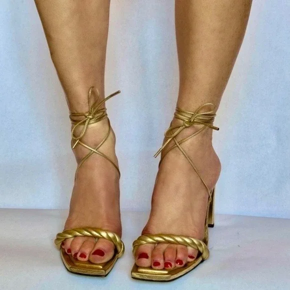JIMMY‎ CHOO GOLD LEATHER DIOSA 85 SANDAL Size EU39.5 US 8.5 - Picture 7 of 8